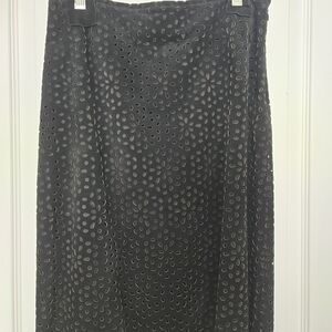 Elegant Black Leather Eyelet Skirt